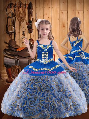 Sweetheart Sleeveless Sweet 16 Dresses Sweep Train Embroidery Multi-color Fabric With Rolling Flowers