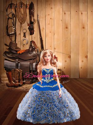 Sweetheart Sleeveless Sweet 16 Dresses Sweep Train Embroidery Multi-color Fabric With Rolling Flowers