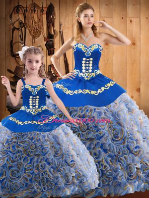 Sweetheart Sleeveless Sweet 16 Dresses Sweep Train Embroidery Multi-color Fabric With Rolling Flowers