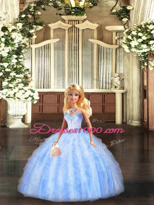 Organza Sleeveless Floor Length 15th Birthday Dress and Beading and Ruffles