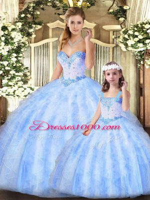 Organza Sleeveless Floor Length 15th Birthday Dress and Beading and Ruffles