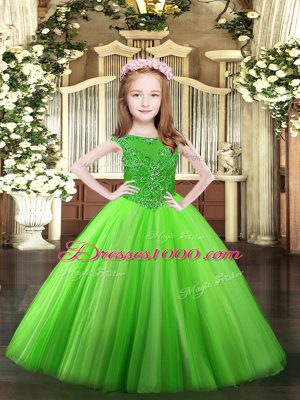 Perfect Sleeveless Floor Length Beading Zipper Little Girls Pageant Dress with