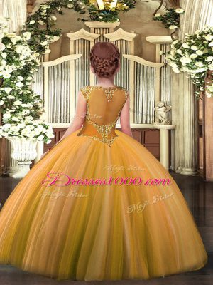 Perfect Sleeveless Floor Length Beading Zipper Little Girls Pageant Dress with