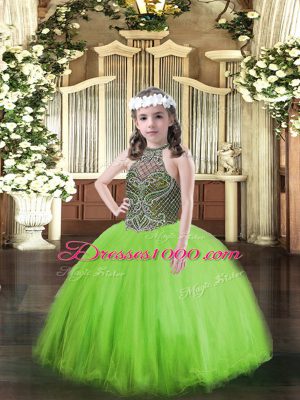 Admirable Lace Up Halter Top Beading Girls Pageant Dresses Tulle Sleeveless