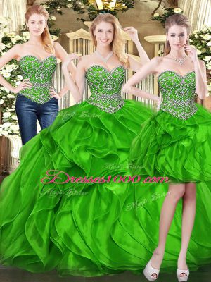 Chic Green Sleeveless Organza Lace Up 15th Birthday Dress for Military Ball and Sweet 16 and Quinceanera