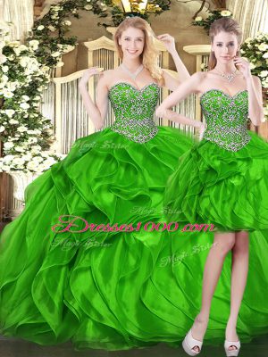 Chic Green Sleeveless Organza Lace Up 15th Birthday Dress for Military Ball and Sweet 16 and Quinceanera