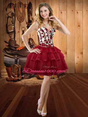 Wine Red Sweetheart Neckline Embroidery and Ruffled Layers Custom Made Sleeveless Lace Up