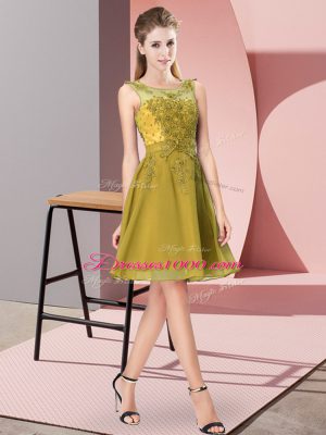 Best Selling Empire Damas Dress Olive Green Scoop Chiffon Sleeveless Knee Length Zipper