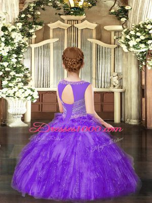 Beading and Ruffles Little Girls Pageant Dress Gold Lace Up Sleeveless Floor Length