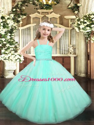 Cheap Sleeveless Zipper Floor Length Beading and Lace Little Girls Pageant Dress