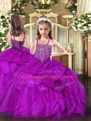 Unique Fuchsia Sleeveless Organza Lace Up Casual Dresses for Party and Quinceanera