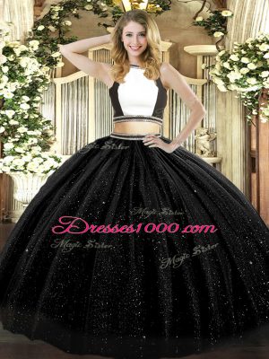 Chic Black Sleeveless Ruching Floor Length Quince Ball Gowns