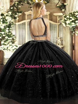 Chic Black Sleeveless Ruching Floor Length Quince Ball Gowns