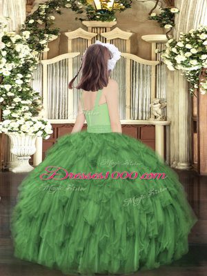 Fancy Olive Green Scoop Neckline Beading and Ruffles Pageant Gowns Sleeveless Zipper