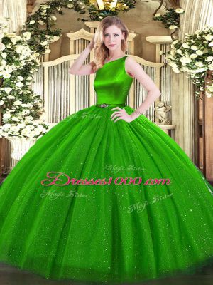 Exquisite Green Sleeveless Tulle Clasp Handle Sweet 16 Dress for Military Ball and Sweet 16 and Quinceanera