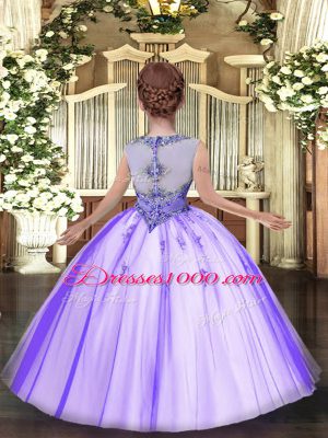 Simple Gold Ball Gowns Scoop Sleeveless Tulle Floor Length Zipper Beading and Appliques Child Pageant Dress