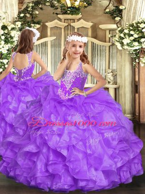Stylish Sleeveless Beading and Ruffles Lace Up Girls Pageant Dresses