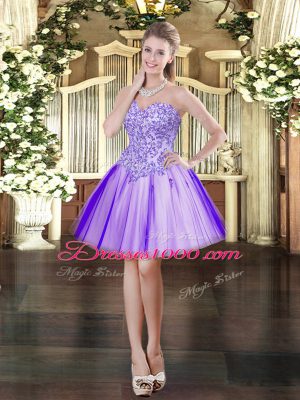 Custom Made Tulle Sweetheart Sleeveless Lace Up Appliques Prom Gown in Lavender