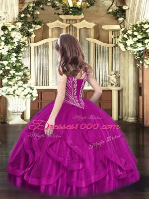 Tulle Sleeveless Floor Length Pageant Dress and Beading and Ruffles