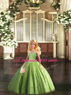 Customized Sweetheart Sleeveless Quinceanera Gown Floor Length Beading Olive Green Tulle