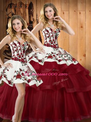 Luxurious Sweetheart Sleeveless Sweep Train Lace Up 15 Quinceanera Dress Wine Red Organza