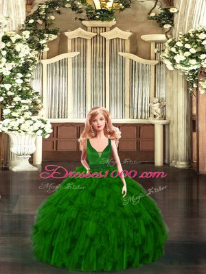 Floor Length Green Sweet 16 Quinceanera Dress V-neck Sleeveless Zipper