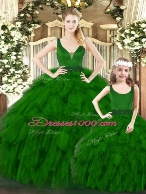 Floor Length Green Sweet 16 Quinceanera Dress V-neck Sleeveless Zipper