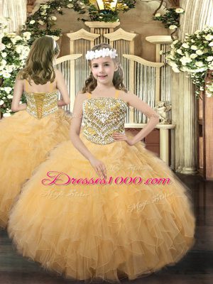 Floor Length Champagne Sweet 16 Dresses Organza Sleeveless Beading and Ruffles
