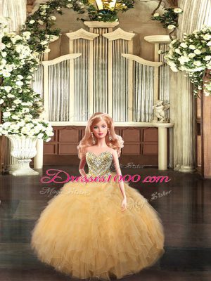 Floor Length Champagne Sweet 16 Dresses Organza Sleeveless Beading and Ruffles