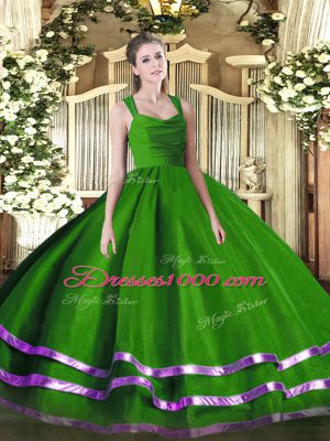 Custom Design Ball Gowns Sweet 16 Dresses Green Straps Organza Sleeveless Floor Length Zipper
