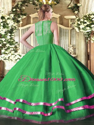 Custom Design Ball Gowns Sweet 16 Dresses Green Straps Organza Sleeveless Floor Length Zipper