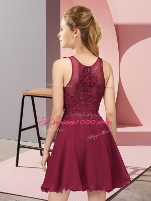 Mini Length Purple Wedding Guest Dresses Chiffon Sleeveless Appliques