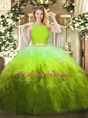 Ball Gowns Quinceanera Dresses Olive Green Scoop Organza Sleeveless Floor Length Zipper