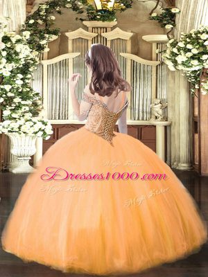 Orange Sleeveless Beading Floor Length Little Girls Pageant Dress