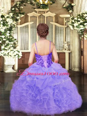 Elegant Ball Gowns Pageant Dress for Girls Lavender Spaghetti Straps Organza Sleeveless Floor Length Lace Up