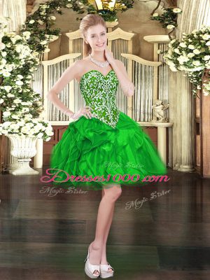 Sweetheart Sleeveless Organza Dress for Prom Beading and Ruffles Lace Up
