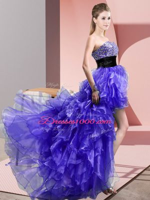 Discount Purple Lace Up Sweetheart Beading and Ruffles Dress for Prom Organza Sleeveless