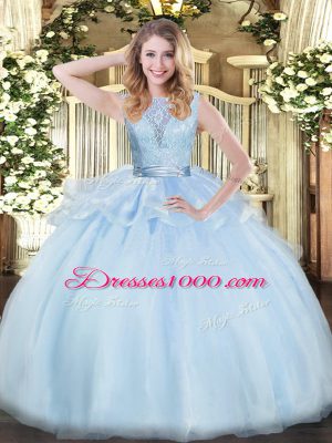 Wonderful Lavender Sleeveless Lace Floor Length 15 Quinceanera Dress