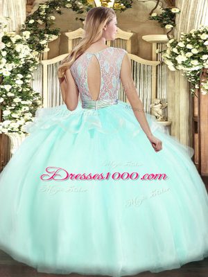 Wonderful Lavender Sleeveless Lace Floor Length 15 Quinceanera Dress