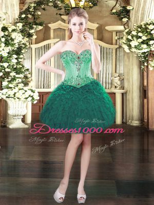 Charming Organza Sweetheart Sleeveless Lace Up Beading and Ruffles Quinceanera Dress in Green