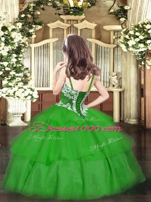 Low Price Floor Length Lace Up Little Girl Pageant Dress Fuchsia for Party and Quinceanera with Appliques and Ruffled Layers