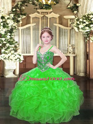 Organza Sleeveless Floor Length Winning Pageant Gowns and Beading and Ruffles