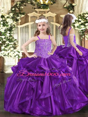 Modern Organza Sleeveless Floor Length Pageant Gowns For Girls and Beading and Ruffles