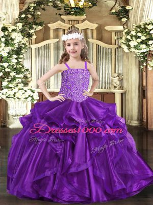 Modern Organza Sleeveless Floor Length Pageant Gowns For Girls and Beading and Ruffles