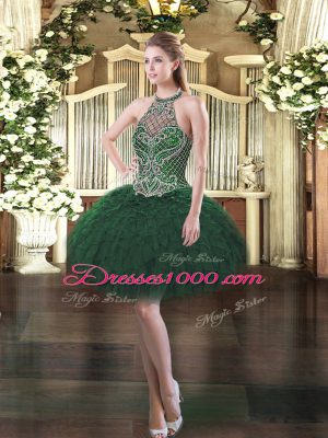 Fabulous Dark Green Lace Up Prom Party Dress Beading and Ruffles Sleeveless Mini Length