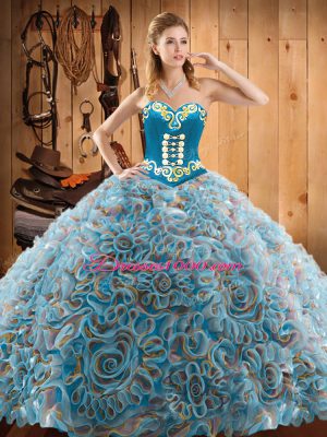 New Arrival Multi-color 15th Birthday Dress Military Ball and Sweet 16 and Quinceanera with Embroidery Sweetheart Sleeveless Sweep Train Lace Up