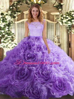 Charming Lavender Sleeveless Floor Length Lace Zipper Quince Ball Gowns