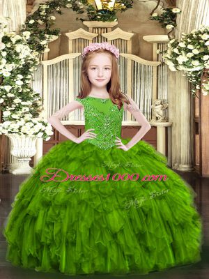 Sleeveless Zipper Floor Length Beading and Ruffles Pageant Dress Toddler