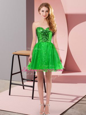 Glittering Green Zipper Sweetheart Sequins Prom Dress Tulle Sleeveless