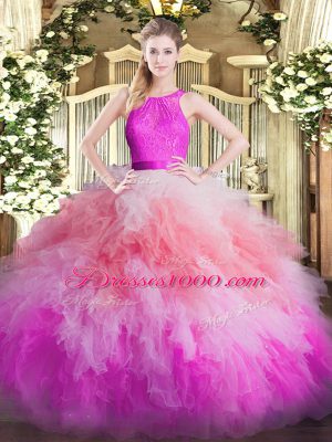 Multi-color Sleeveless Lace and Ruffles Floor Length Quinceanera Dress